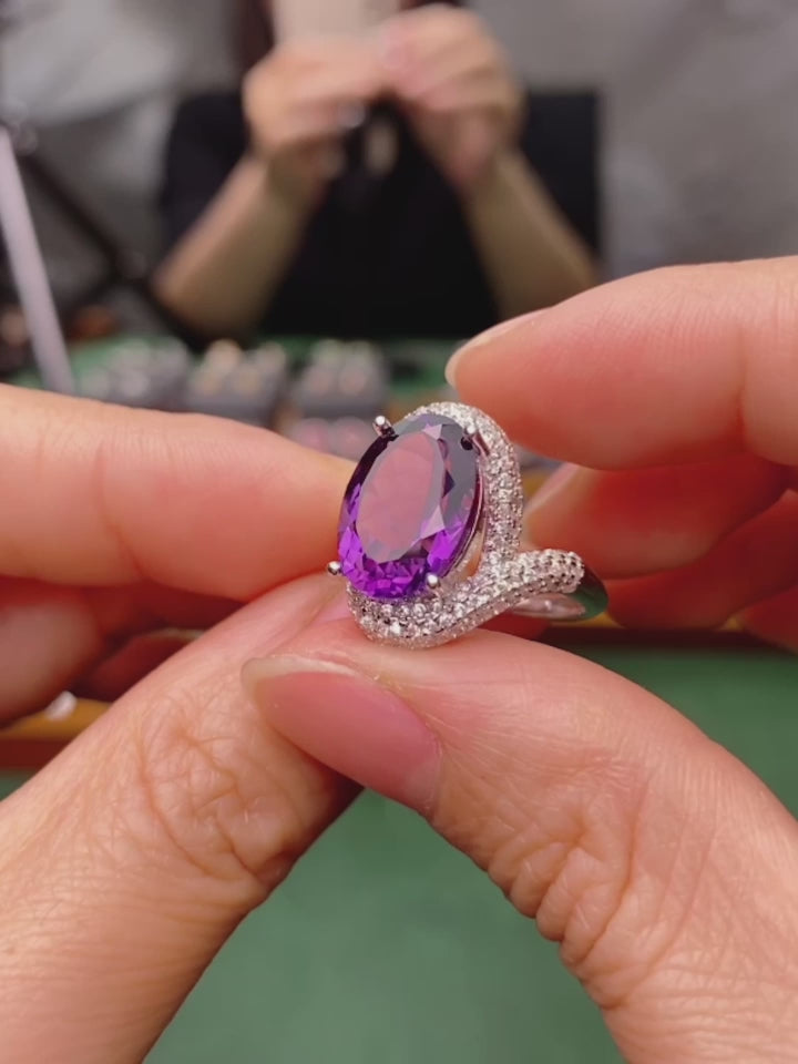 925 Sterling Silver Natural Amethyst Adjustable Ring - Perfect Anniversary & Valentine's Gift for Her