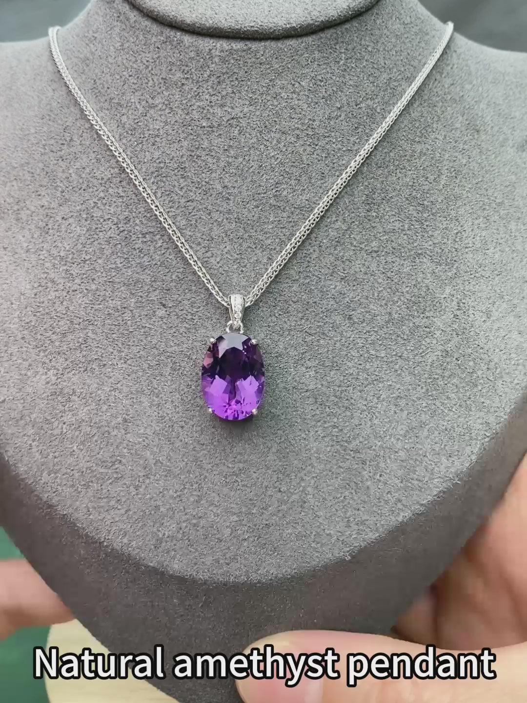 925 Sterling Silver Natural Amethyst Pendant Necklace with Adjustable Chain – 10x14mm Gemstone Jewelry Gift for Women
