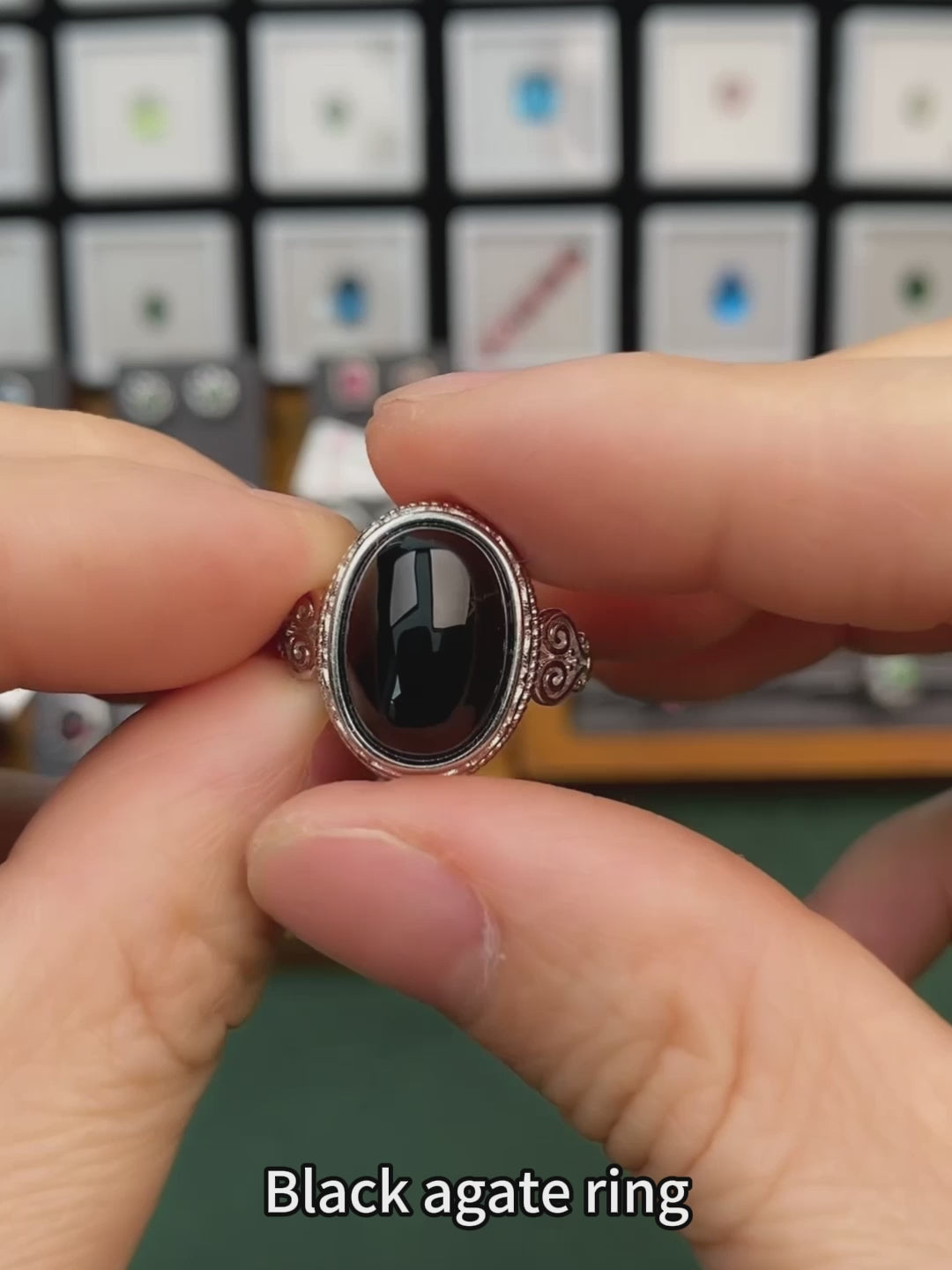 Luxury 925 Sterling Silver Natural Black Agate Ring for Women | Vintage Adjustable Open Ring with Oval Gemstone | Elegant Gift for Her