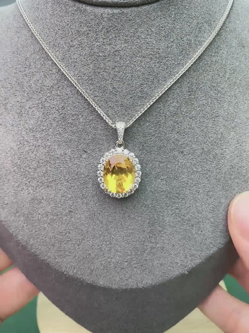 925 Sterling Silver Natural Citrine Oval Pendant Necklace for Women – Elegant Halo Design Yellow Gemstone Jewelry Gift for Her, Birthday & Holiday