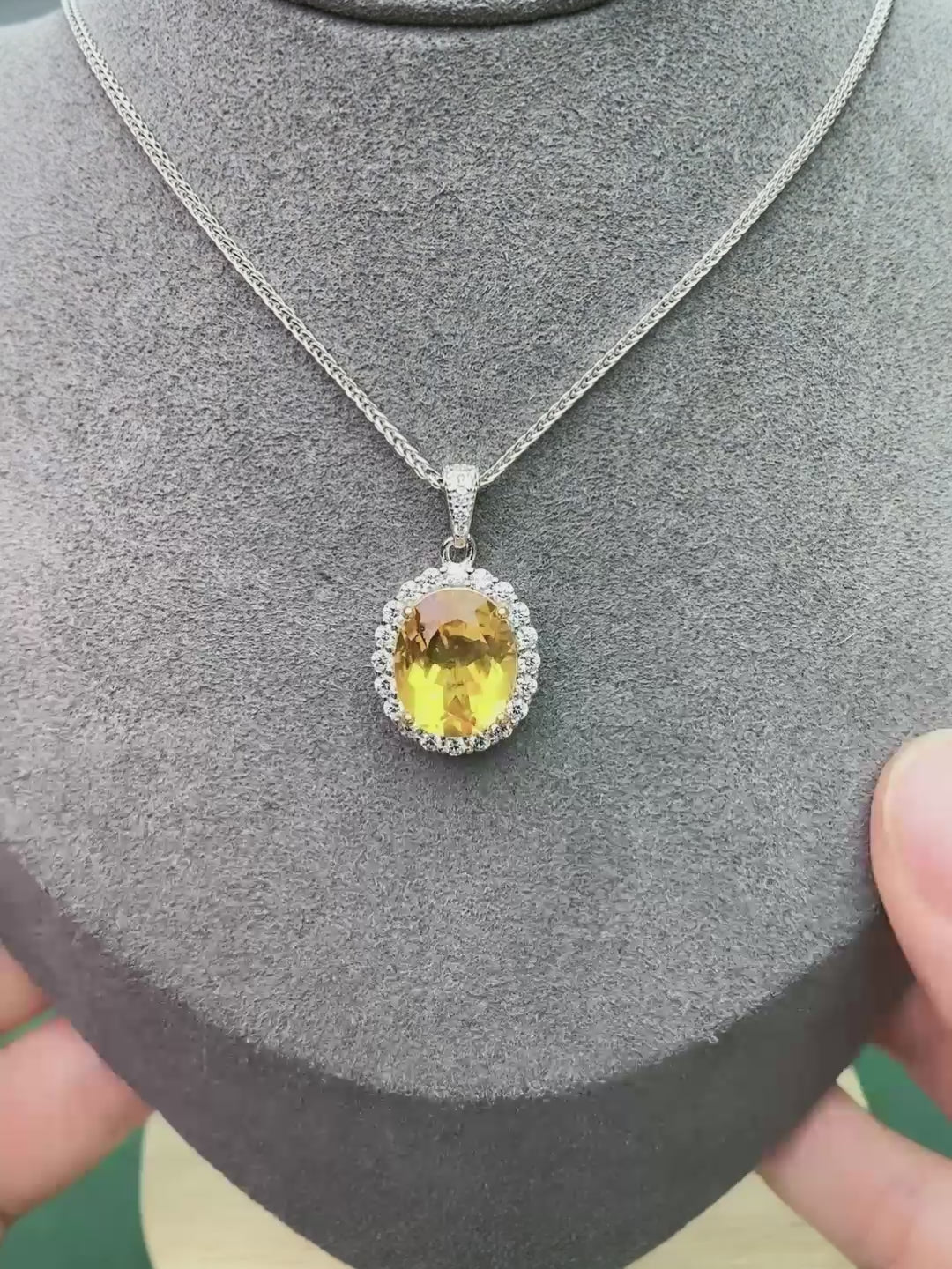 925 Sterling Silver Natural Citrine Oval Pendant Necklace for Women – Elegant Halo Design Yellow Gemstone Jewelry Gift for Her, Birthday & Holiday