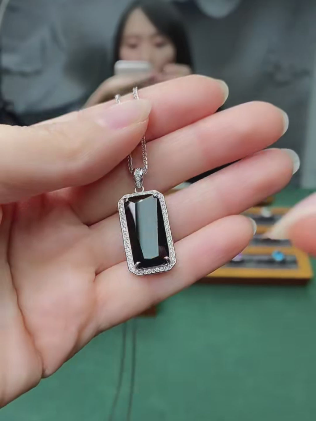 925 Sterling Silver Black Onyx Pendant Necklace for Women | Emerald Cut Halo Gemstone Necklace | Silver & Rose Gold Gift for Her