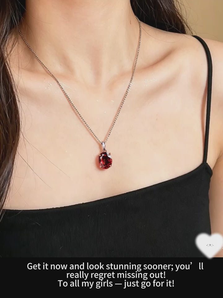 925 Sterling Silver Natural Garnet Oval Pendant Necklace for Women – Elegant Red Gemstone Jewelry Gift for Her, Birthday, Valentine’s Day, Christmas & Mother’s Day