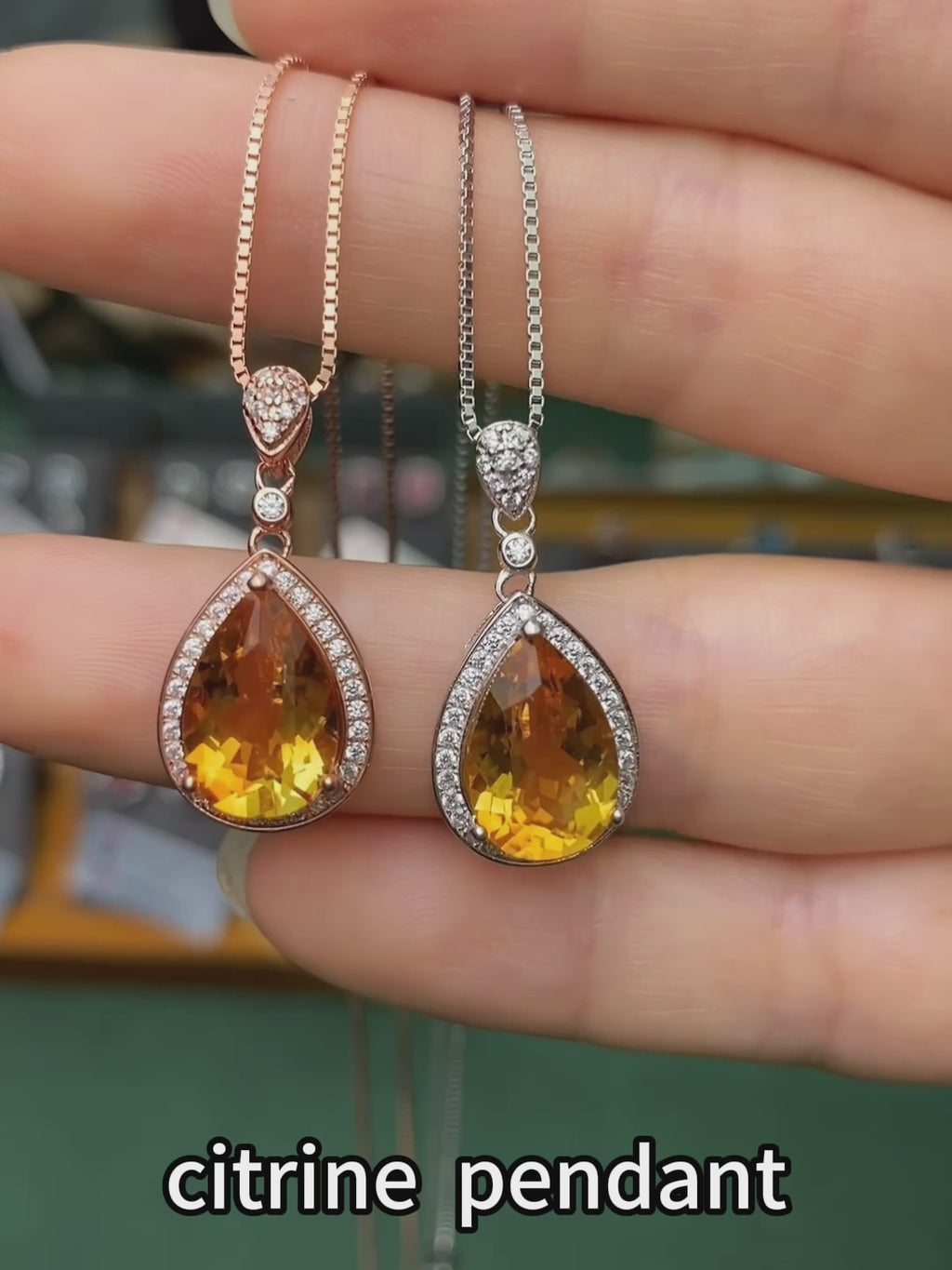 925 Sterling Silver Teardrop Citrine Pendant Necklace for Women - Elegant Yellow Crystal Halo Necklace, Rose Gold & Silver, Birthday & Holiday Gift