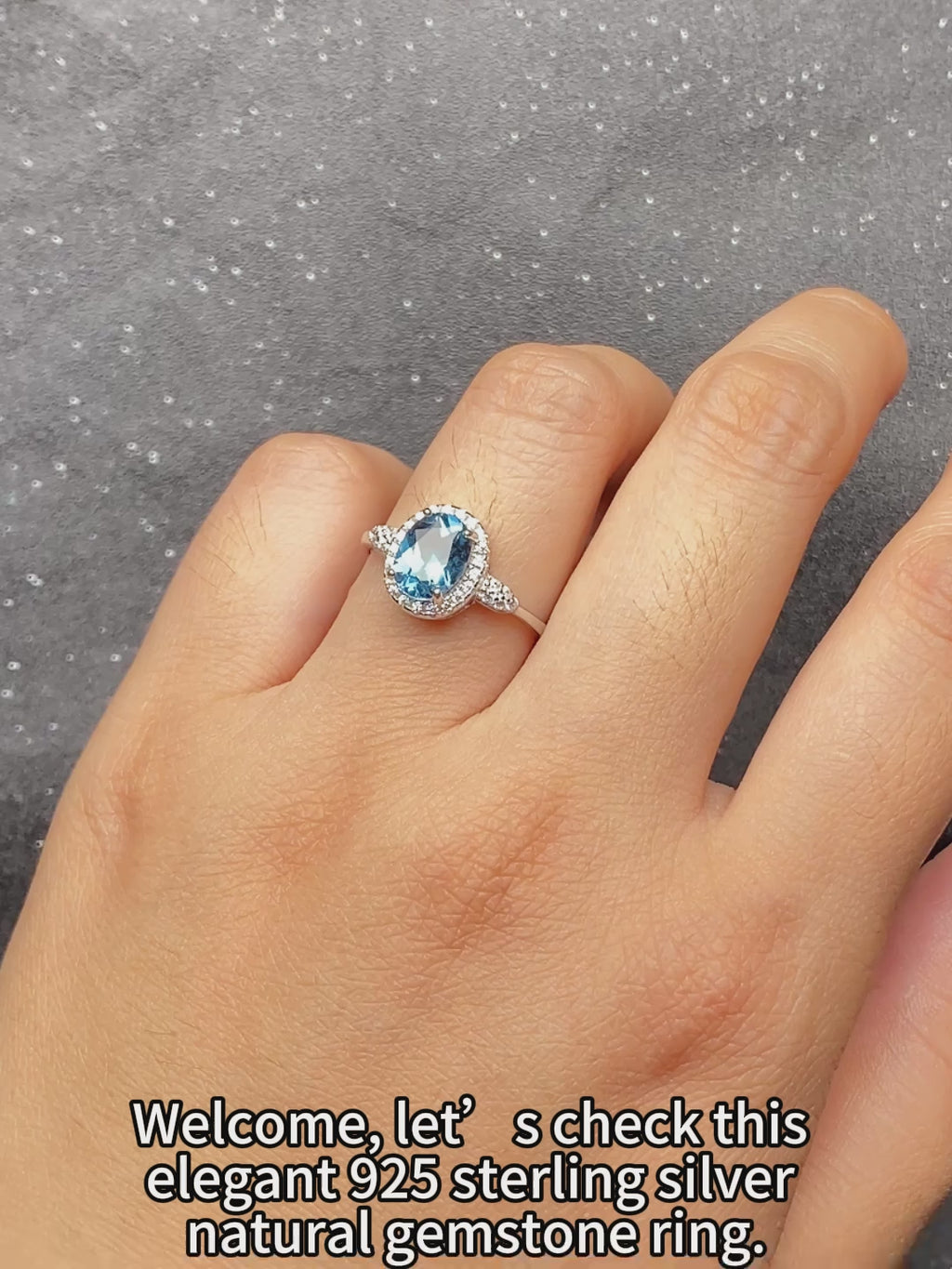 Natural Gemstone Ring 925 Sterling Silver Adjustable Halo Rings for Women - Citrine, Amethyst, Garnet, Blue Topaz | Elegant Mother's Day, Valentine's Day Jewelry Gift for Mom