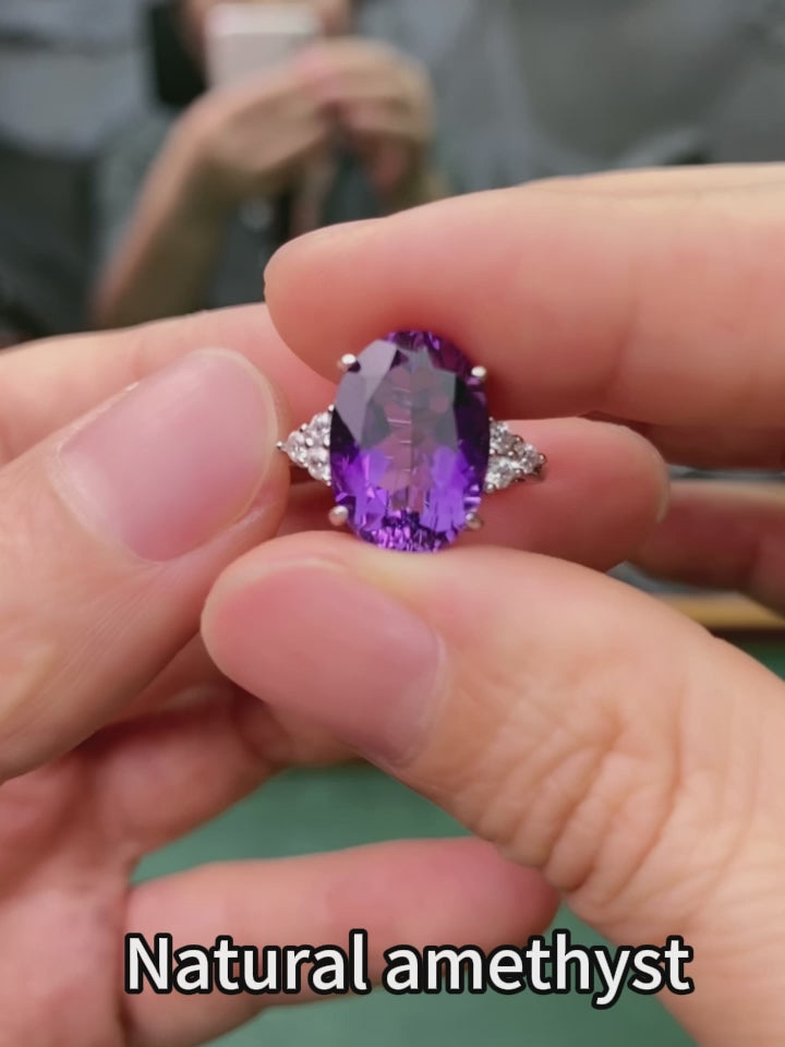 Elegant 925 Sterling Silver Natural Amethyst Ring for Women | Adjustable Purple Gemstone Ring | Luxury Minimalist Jewelry Gift for Wife, Mother, Anniversary & Valentine's Day