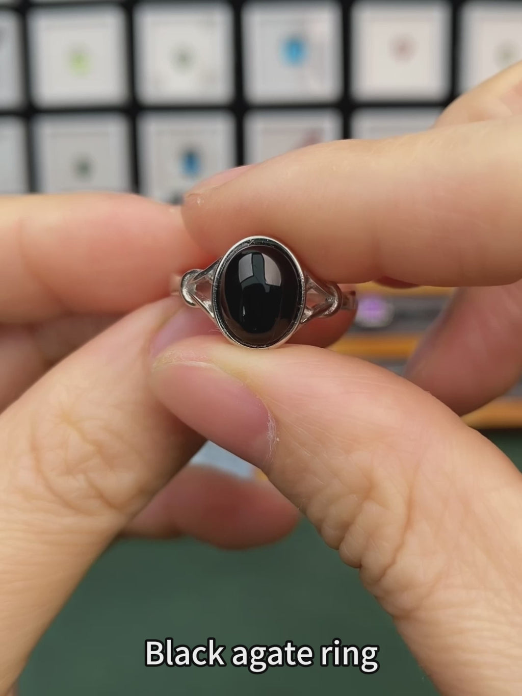 Luxury 925 Sterling Silver Natural Black Agate Ring for Women | Elegant Adjustable Open Ring with Oval Gemstone | Stylish Jewelry Gift for Her