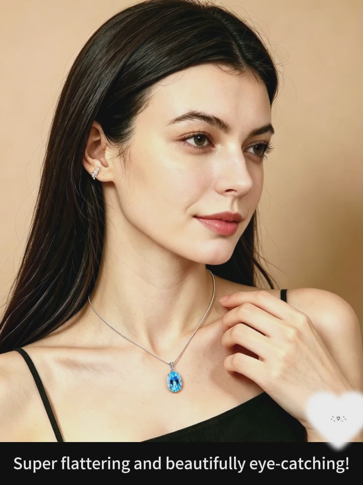 925 Sterling Silver Blue Topaz Pendant Necklace for Women – Elegant Gemstone Jewelry Gift for Her