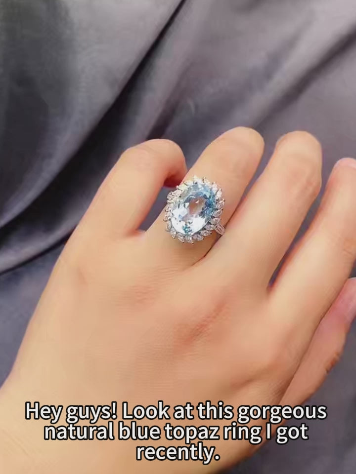 Elegant Natural Blue Topaz Ring in 925 Sterling Silver – Adjustable Luxury Gemstone Statement Ring | Perfect Gift for Valentine’s Day, Mother’s Day, Birthday & Christmas