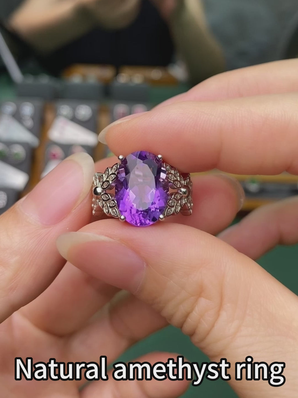 Natural Purple Amethyst Statement Ring, 925 Sterling Silver Adjustable Ring for Women, Sophisticated Birthday & Holiday Jewelry Gift for Her